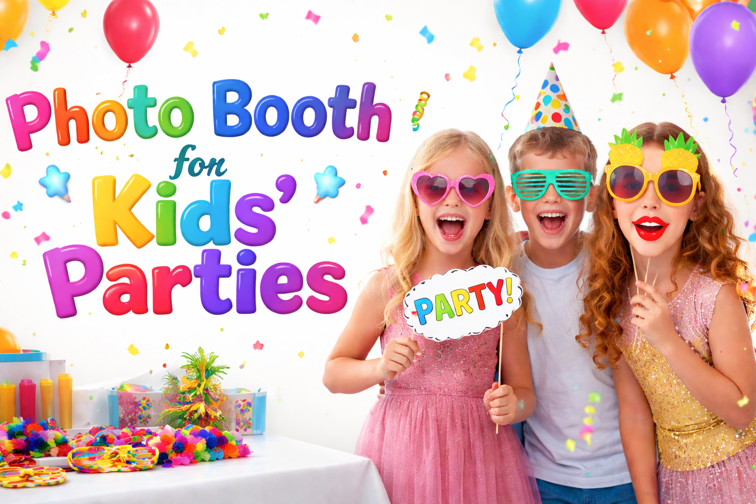 Children laughing in a photo booth at a birthday party Vancouver